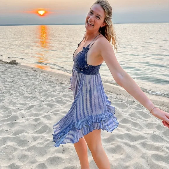 Free People Dresses Free People Adella Slip Dress Blue Tie Dye